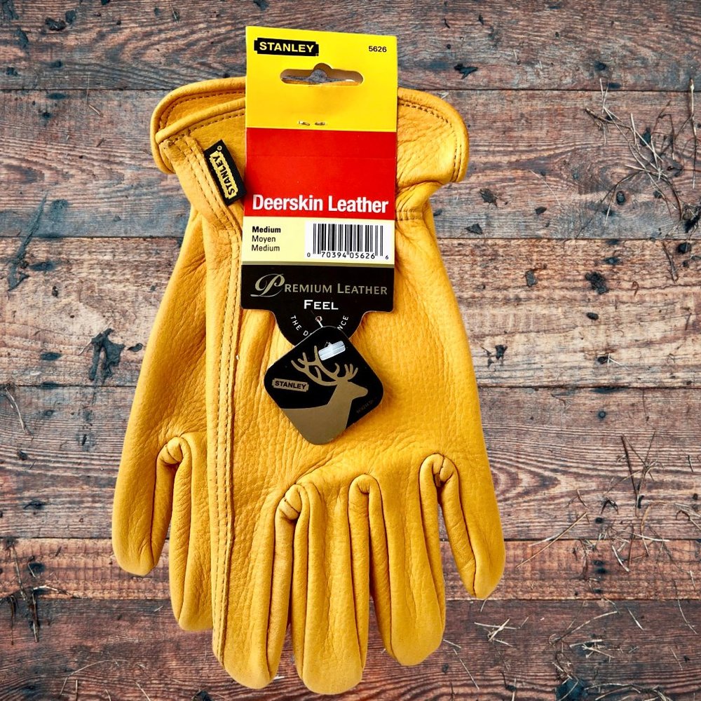 Stanley 100% Deerskin Leather Work Gloves Unlined Mens Medium New